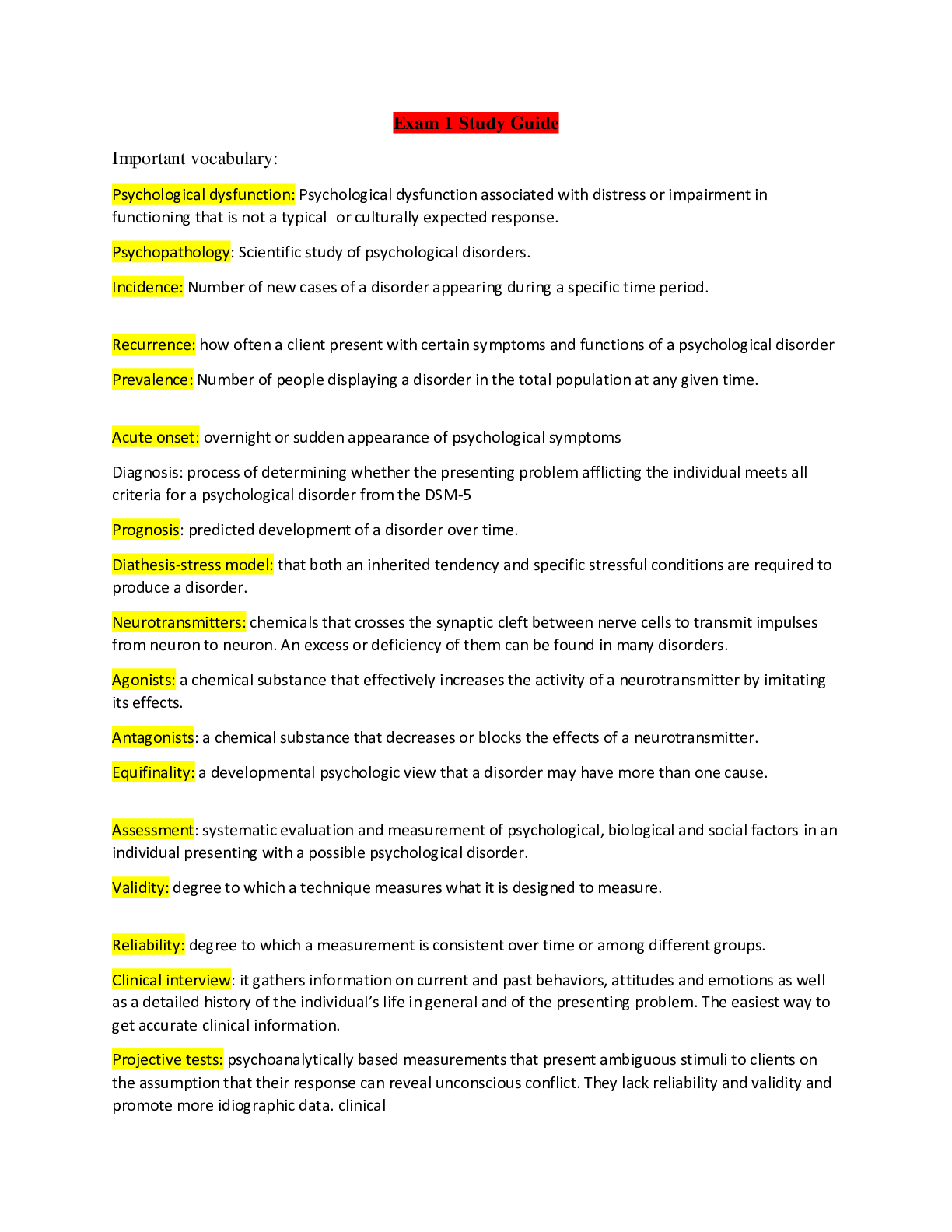 Preview image of PSYCOLOGY 2420 Exam 1 Study Guide document